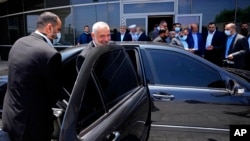 FILE - Ismail Haniyeh, the leader of the Palestinian militant group Hamas leaves Rafik Hariri International Airport, in Beirut, Lebanon, June 27, 2021.