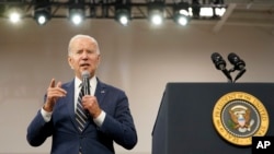 President Joe Biden speaks about manufacturing jobs and the economy at SK Siltron CSS, a computer chip factory in Bay City, Mich., Tuesday, Nov. 29, 2022.