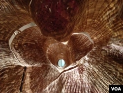 Artist John Grade re-created a 150-year-old hemlock tree with a half-million hand-carved blocks of cedar. (J. Taboh/VOA)