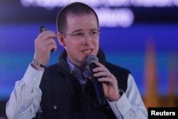 Ricardo Anaya, presidential pre-candidate for the National Action Party (PAN), who leads a left-right coalition, addresses supporters during a rally in Huixquilucan, on the outskirts of Mexico City, Mexico, Jan. 20, 2018.