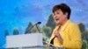FILE - International Monetary Fund managing director Kristalina Georgieva speaks in Washington, Oct. 10, 2022. Representatives of the IMF, World Bank, and Beijing’s finance ministry recently participated in a meeting to discuss debt restructuring for low-income countries.