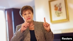 IMF Managing Director Kristalina Georgieva speaks during an interview with Reuters, in Berlin, Germany, Oct. 26, 2022.