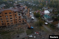 A view shows a residential building heavily damaged by a Russian missile attack in Mykolaiv, Ukraine, Oct. 23, 2022.