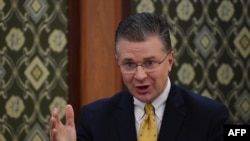 FILE - Then-U.S. ambassador to Vietnam Daniel J. Kritenbrink speaks during a ceremony in Hanoi, Jan. 23, 2018.