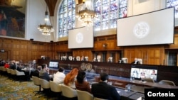 Miembros de la CIJ el 21 de abril mientras que se dictaba el fallo entre Colombia y Nicaragua. [Foto Cortesía de la CIJ]