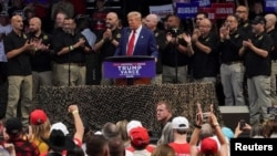 Republican presidential nominee and former U.S. President Donald Trump speaks during a campaign rally in Prescott Valley, Arizona, Oct. 13, 2024. 