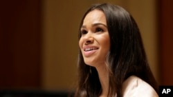 Misty Copeland speaks to reporters during a news conference, June 30, 2015, in New York. 