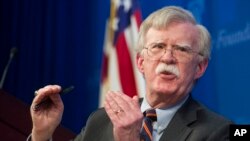 FILE - National Security Adviser John Bolton speaks at the Heritage Foundation in Washington, Dec. 13, 2018.