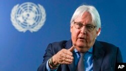 FILE - Martin Griffiths, the United Nations humanitarian chief, speaks to The Associated Press, at U.N. headquarters, Sept. 28, 2021.