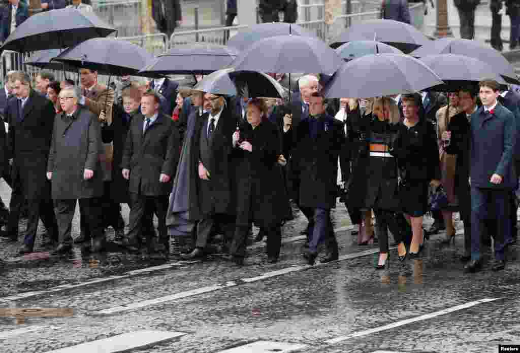 Heads of states and governments arrive to attend a commemoration ceremony for Armistice Day, 100 years after the end of World War One at the Arc de Triomphe, in Paris, France, Nov. 11, 2018.