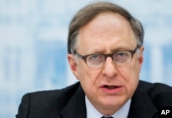 NATO Deputy Secretary-General Alexander Vershbow speaks during a media conference in Vilnius, Lithuania, March 24, 2016.