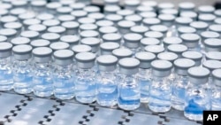 FILE - This August 2022 photo provided by Pfizer shows vials of the company's updated COVID-19 vaccine during production in Kalamazoo, Mich. 