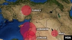 Map showing Syrian refugee populations.
