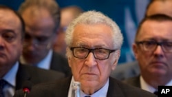 The U.N. Special Representative Lakhdar Brahimi attends the start of the Syrian peace talks in Montreux, Switzerland, Jan. 22, 2014.