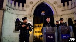 FILE - Police officers guard the entrance to the Consulate General of Sweden, in Istanbul, Turkey, Jan. 21, 2023. 