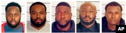 This combo of booking images provided by the Shelby County Sheriff's Office shows, from left, Tadarrius Bean, Demetrius Haley, Emmitt Martin III, Desmond Mills, Jr. and Justin Smith. The five former Memphis police officers have been charged with second-degree murder and other crimes in the arrest and death of Tyre Nichols, a Black motorist who died three days after a confrontation with the officers during a traffic stop, records showed Jan. 26, 2023.