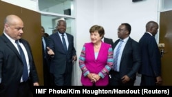 IMF Managing Director Kristalina Georgieva meets with Zambia's Minister of Finance Situmbeko Musokotwane and Governor of the Bank of Zambia Denny Kalyalya at the Ministry of Finance in Lusaka, Jan. 23, 2023. 