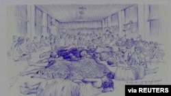 A smuggled sketch shows people inside of Myanmar's Insein prison in this undated picture obtained by Reuters.