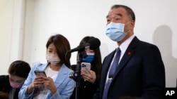 In this photo released by the Taiwan Ministry of National Defense, Taiwan's Defense Minister Chiu Kuo-cheng speaks in Taipei, Taiwan, Thursday, March 10, 2022.