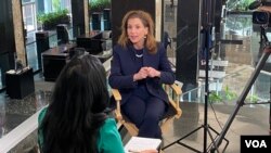 Washington will continue to fund media development programs as it looks for ways to counter Russian disinformation, says Acting Assistant Secretary for Global Public Affairs Elizabeth Trudeau in interview with VOA, State Department, Washington, October 28, 2022