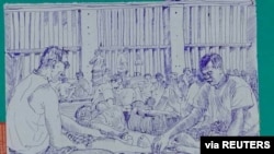 A smuggled sketch shows people inside of Myanmar's Insein prison in this undated picture obtained by Reuters.