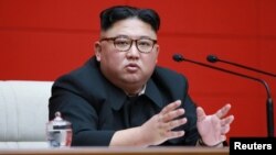 North Korean leader Kim Jong Un takes part in the 4th Plenary Meeting of the 7th Central Committee of the Workers' Party of Korea (WPK) in Pyongyang in this April 10, 2019, photo released April 11, 2019 by North Korea's Korean Central News Agency.
