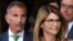 FILE - In this April 3, 2019, photo, actress Lori Loughlin, front, and her husband, clothing designer Mossimo Giannulli, left, depart federal court in Boston after a hearing in a nationwide college admissions bribery scandal.