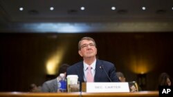 រដ្ឋមន្រ្តី​ការពារប្រទេស​អាមេរិក Ash Carter ពេល​មក​ដល់​មន្ទីរបញ្ចកោណ​ក្នុង​រដ្ឋធានីវ៉ាស៊ីនតោន កាលពីថ្ងៃទី៩ ខែធ្នូ ដើម្បី​ផ្តល់​កសិណសាក្សីនៅមុខ​គណៈ​កម្មាធិការ​កង​កម្លាំង​ប្រដាប់​អាវុធ​របស់​ព្រឹទ្ធសភា​ អំពី​ស្ថានភាព​របស់​ក្រុម​រដ្ឋឥស្លាម។