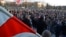 People shout slogans at a rally in the city of Maladzyechna, Belarus, March 10, 2017. 