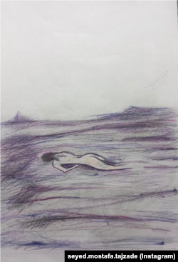 یکی از نقاشی های مرتضی پروین، زندانی سیاسی