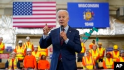 President Joe Biden speaks about his economic agenda at LIUNA Training Center, Feb. 8, 2023, in DeForest, Wis.