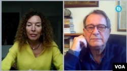 Analistët, Maja Pishçeviç, eksperte nga Beogradi e Këshillit të Atlantikut dhe gazetari Boshko Jakshiç gjatë bisedës me Zërin e Amerikës.