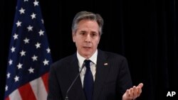 U.S. Secretary of State Antony Blinken speaks during a media conference in Brussels, March 4, 2022.