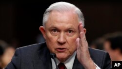 Attorney General Jeff Sessions testifies on Capitol Hill in Washington, June 13, 2017, before a Senate Intelligence Committee hearing.
