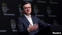 Ukrainian Foreign Minister Dmytro Kuleba speaks during a news conference after meeting with his counterparts Russian Sergei Lavrov and Turkish Mevlut Cavusoglu, amid Russia's invasion of Ukraine, in Antalya, Turkey, March 10, 2022.