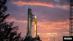The Space Launch System (SLS) and Orion spacecraft are seen at NASA’s Kennedy Space Center on March 23, 2022. (Credit: NASA/Ben Smegelsky)