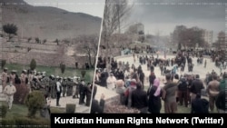 حضور گسترده نیروهای امنیتی در پارک کودک سنندج برای ممانعت از برگزاری مراسم نوروز - عکس از توئیتر شبکه حقوق بشر کردستان
