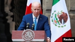 Presiden AS Joe Biden berbicara saat konferensi pers bersama di Mexico City, Meksiko, Selasa 10 Januari 2023.