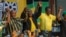 South African President Cyril Ramaphosa celebrates after being re-elected African National Congress president at the ANC national conference in Johannesburg, Dec. 19, 2022. 