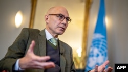 FILE - United Nations High Commissioner for Human Rights Volker Türk answers Agence France-Presse journalists' questions during an interview at his office in Geneva on Jan. 4, 2023. 