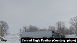 A truck delivering badly-needed commodities to Mission, on the Rosebud Reservation in S.D., was stuck in the snow more than 24 hours.