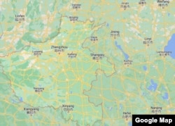 谷歌地图显示的中国河南省及主要城市的地理位置图。