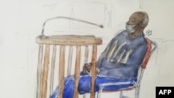 A courtroom sketch made on May 20, 2020, shows Felicien Kabuga, one of the last key suspects in the 1994 Rwandan genocide. Kabuga, an alleged financier of the 1994 genocide in Rwanda, is fit to stand trial, a U.N. tribunal ruled June 13, 2022.