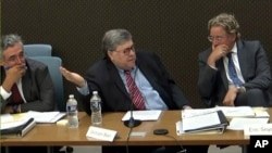 In this image from video released by the House Select Committee, former Attorney General William Barr gives a video deposition