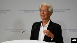 Christine Lagarde, European Central Bank President explains the Governing Council's monetary policy decisions during a press conference in Amsterdam, Netherlands, June 9, 2022. 