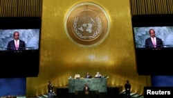 President of Somalia Hassan Sheikh Mohamud addresses the 77th Session of the United Nations General Assembly at U.N. Headquarters in New York City, Sept. 22, 2022.