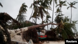 A man stands amidst debris on the seashore in the aftermath of Hurricane Fiona in Punta Cana, Dominican Republic, Sept. 19, 2022. 