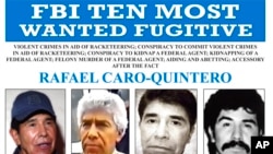 FILE - This image released by the FBI shows the wanted poster for Rafael Caro-Quintero, who was behind the killing of a U.S. DEA agent in 1985.