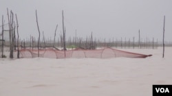 A fishing catch is set up in Tonle Sap lake, on May 03, 2022. (Khan Sokummono/VOA Khmer)