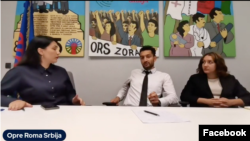 Učesnici konferencije o problemima popisa u Srbiji po pripadnike romske zajednice, u organizaciji Opre Roma Srbija: Jelena Krivokapić Nikolić (levo), Filip Hasković i Jelena Reljić (Foto: Fejsbuk stranica ORS, skrinšot)